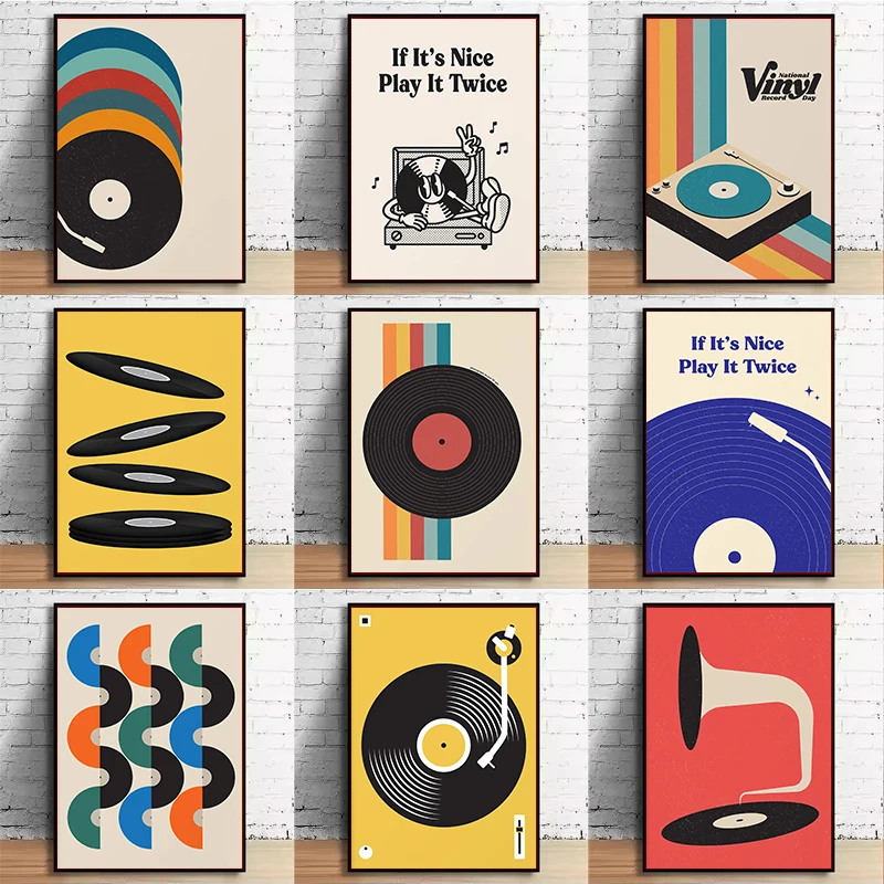 Office Furniture Equipment - Mid Century Vinyl Record Canvas Wall