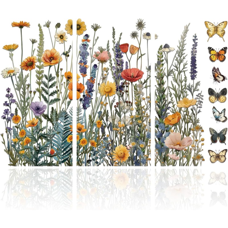 Office Furniture Equipment - 3Pcs Wildflowers Furniture Transfer 6x12inch Butterflies